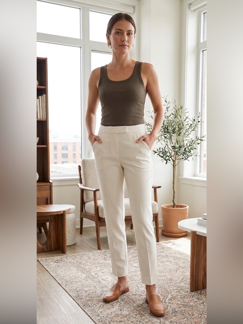 Lafayette 148 || Woman’s Cream Ivory Lrving wool Stretch Pants size 2